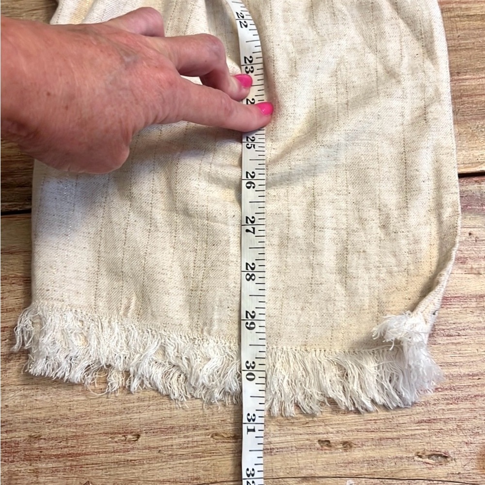 NWT,Neutral Linen Blend Textured Lounge Set Button Top + Fringe Pants EUC Size L - Picture 15 of 15